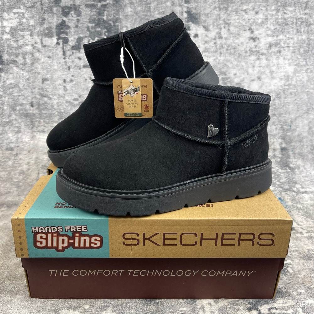 Skechers Women Hands Free Slip-ins Keepsakes Black Boots 6.5 W Cozy-Core Casual